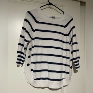 Black & White Stripe Side Waist Buttons Sweater